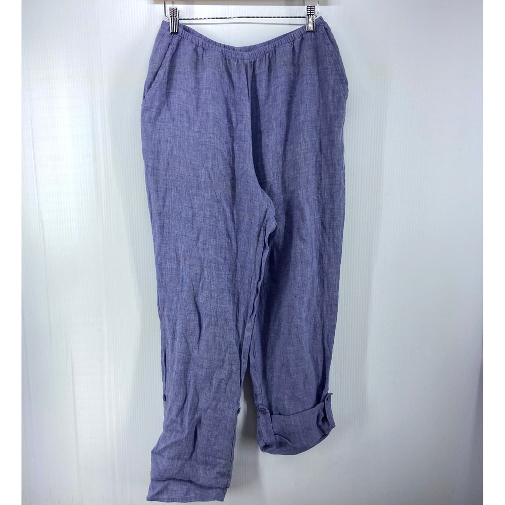Flax Blue Linen Casual Roll Up Pants Womens Small - Picture 1 of 7